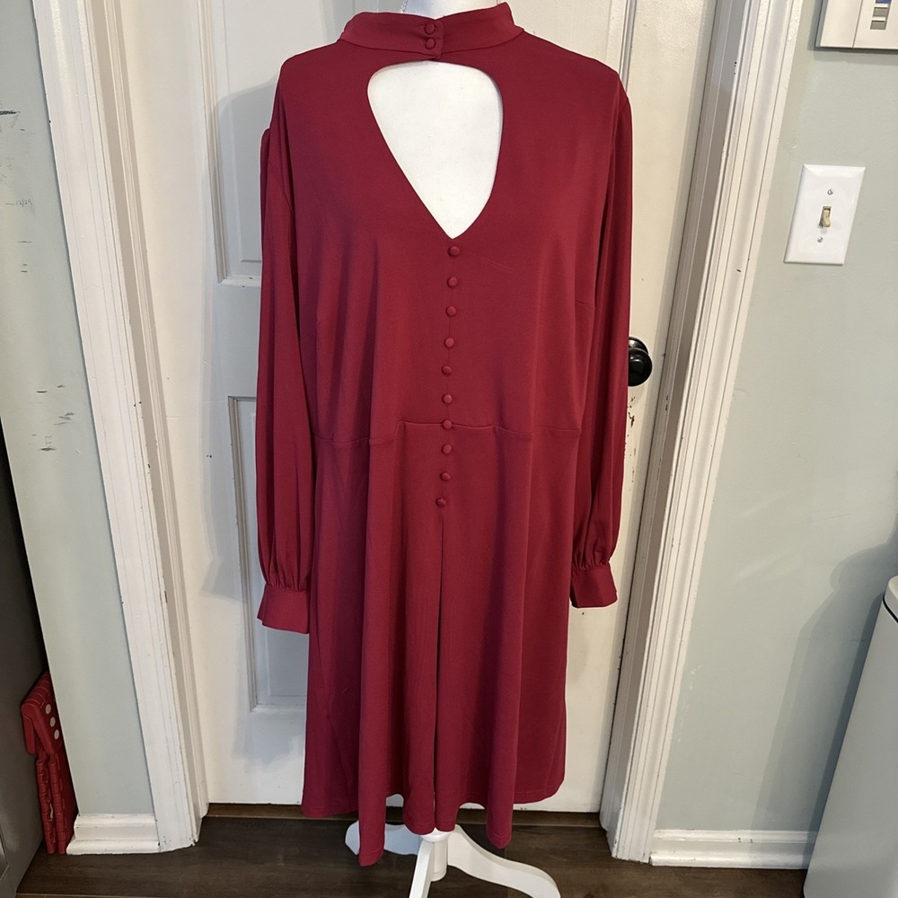 Eloquii NWT Dress Keyhole Cutโ Out Button Detail Balloon Sleeve Sz 24 Raspberry